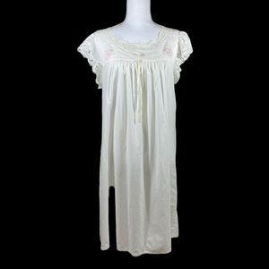 Laura Adams White Pink Floral Appliqué Sleeveless Night Gown Size Small